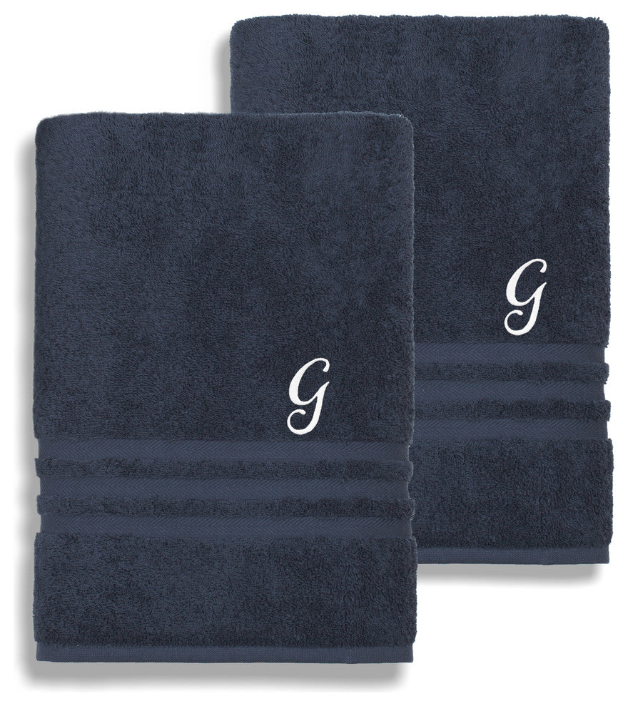Denzi Bath Towels With Monogrammed Letter, Set of 2, G