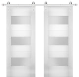 Double Barn Doors Opaque Glass / Sete 6003 White Silk / Silver 13FT Rail, 84" X 96" ( 2* 42x96)