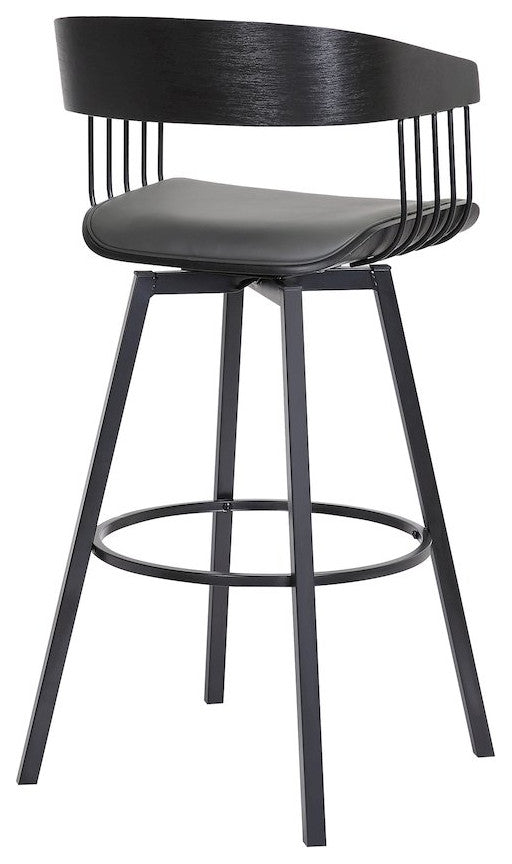 Athena Upholstered Wood Swivel Bar or Counter Stool with Black Metal