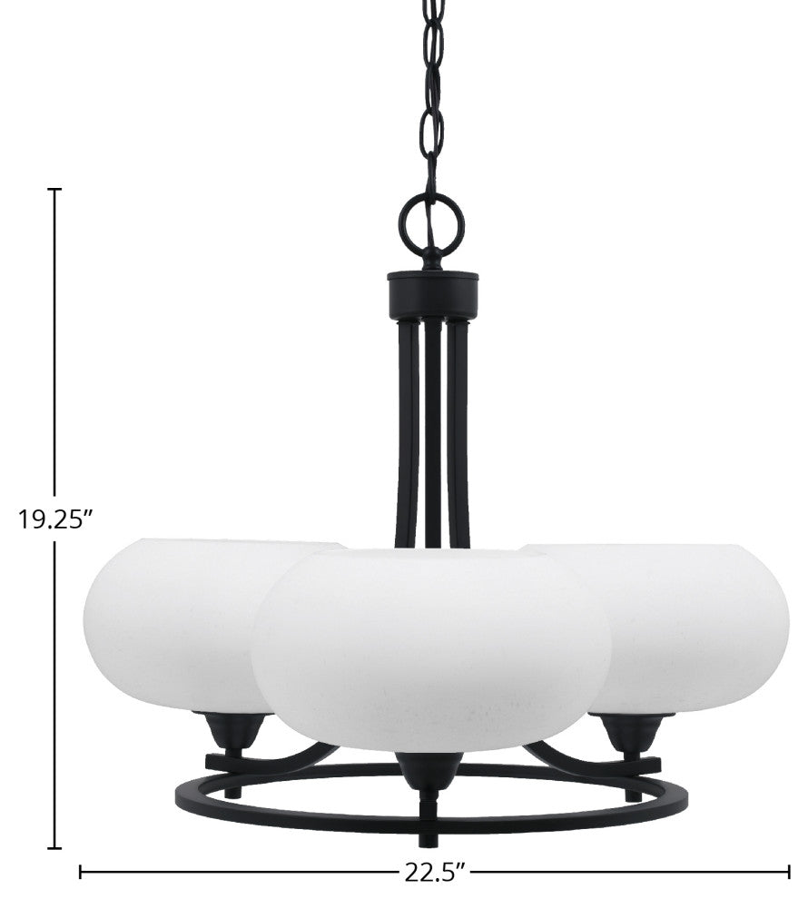 Paramount 3-Light Chandelier, Matte Black, 10" White Muslin Glass