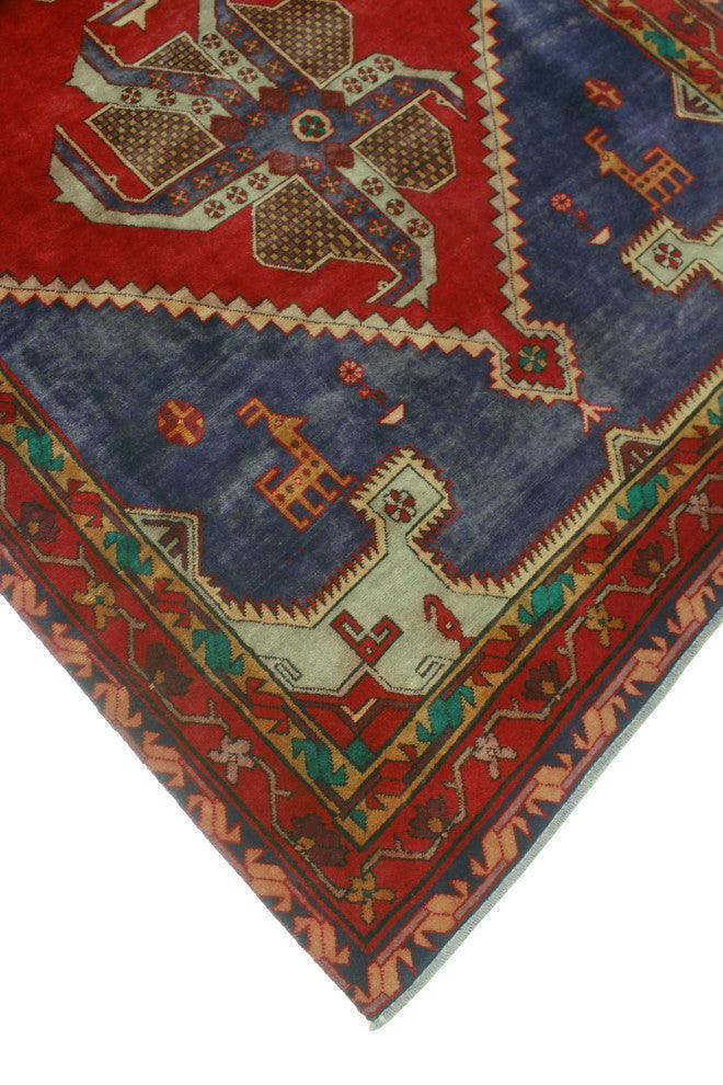 Fine Vintage Distressed Caroline Red/Navy Runner, 4'10x10'2