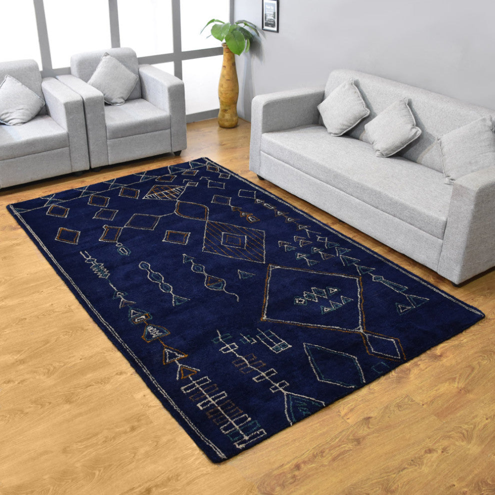 HAND KNOTTED LOOM SILK ECO-FRIENDLY RUGS-5'x8',Rectangle,Blue White,Geometric