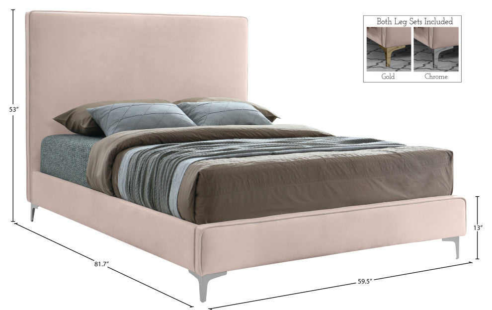 Geri Velvet Upholstered Bed, Pink, Full