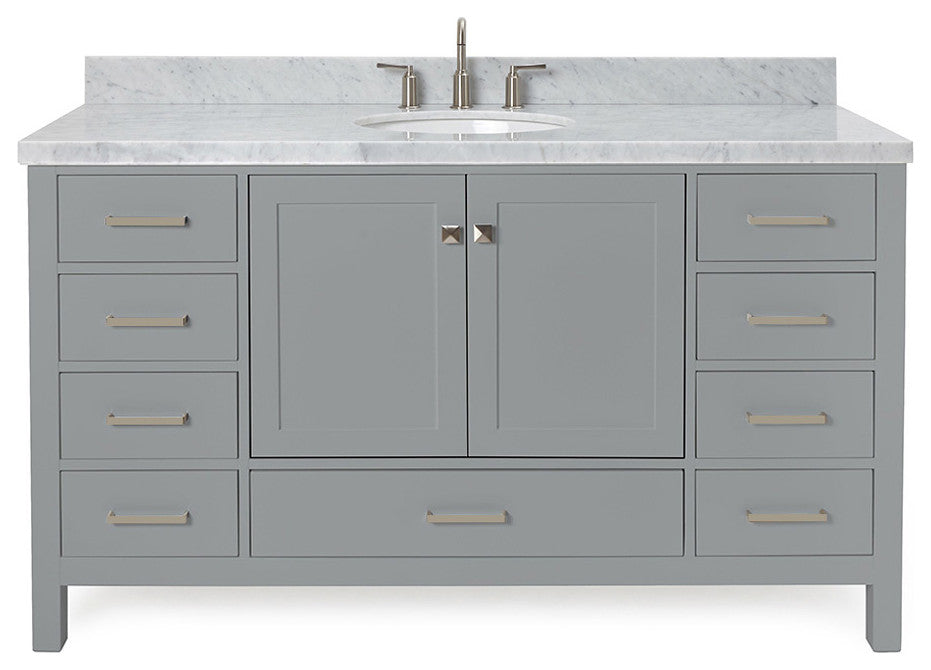 ARIEL Cambridge 61" Single Oval Sink Bathroom Vanity Gray with Marble Top