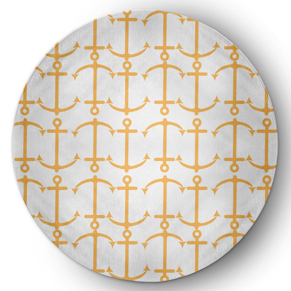 Anchor Pattern Nautical & Coastal Chenille Area Rug, Egg Yolk Yellow, 5' Round