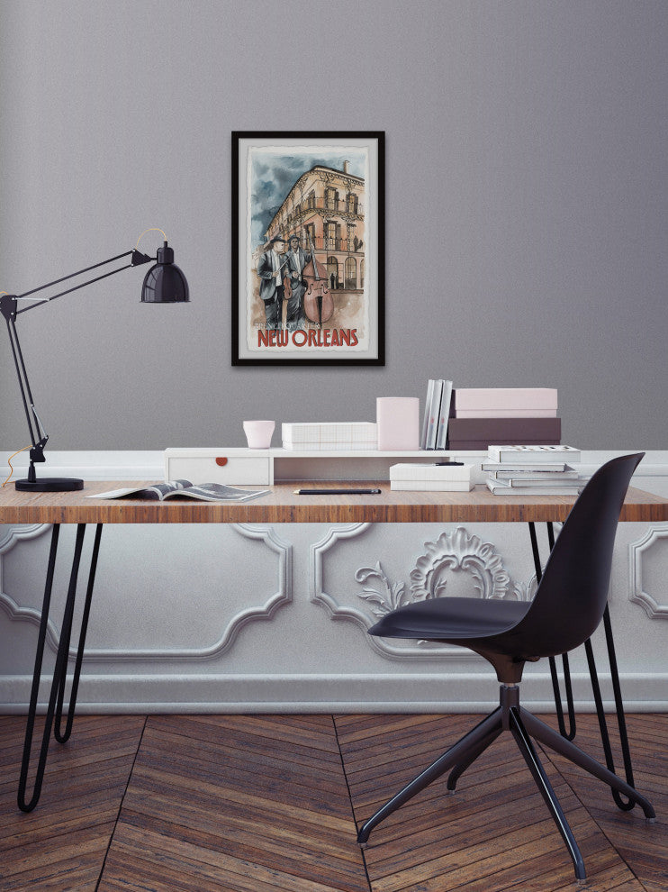 "Double Bassist" Framed Painting Print, 30x45