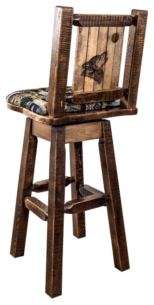 Homestead Collection 30" Upholstered Barstool With Back and Swivel, Wolf