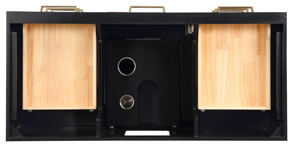 Markham 48" Bathroom Vanity, Midnight Black/Satin Brass, 48", Quartz Countertop