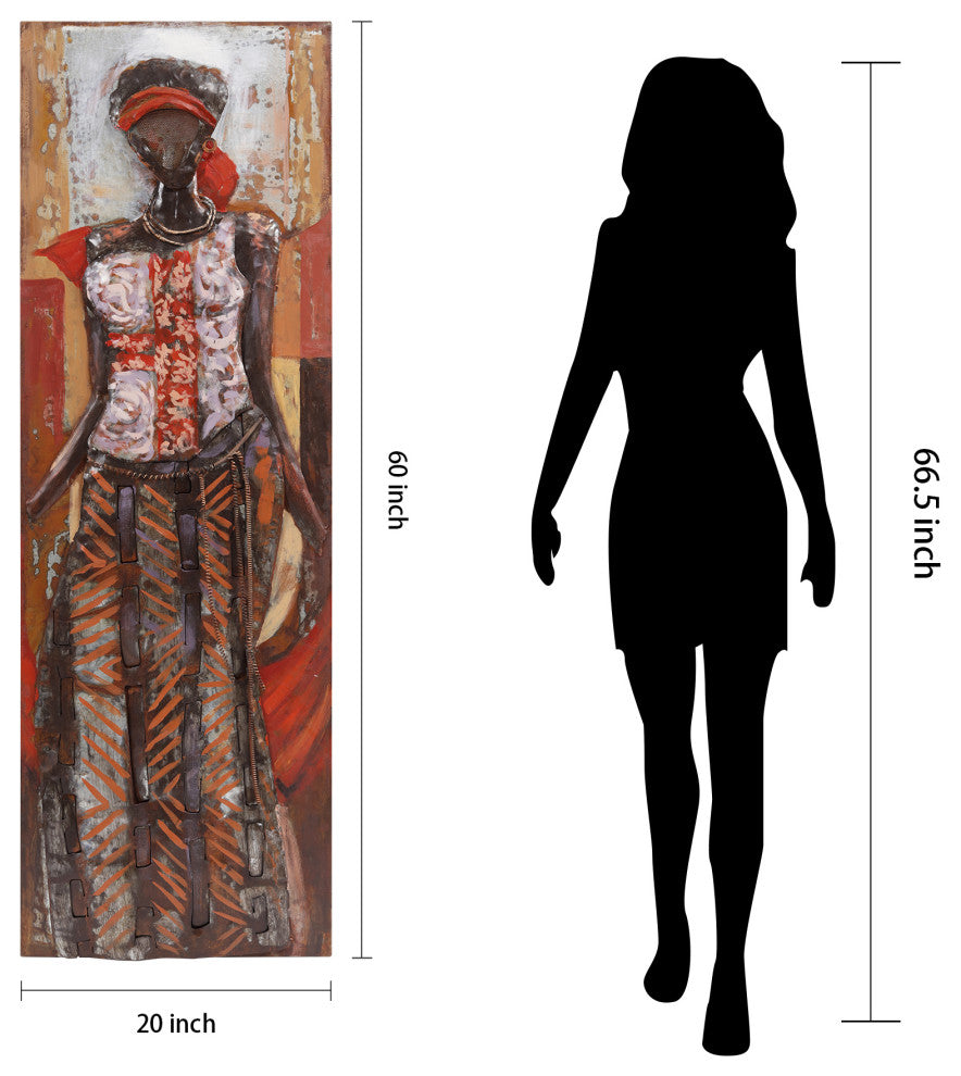 "Elegance" Primo Mixed Media Hand Painted Iron Woman Wall Sculpture, 20"x 60"