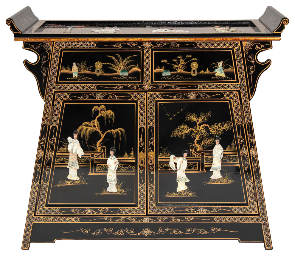 Black Lacquer Altar Cabinet Royal Ladies
