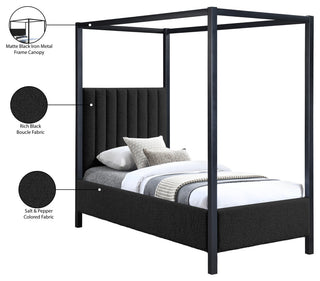 Kelly Boucle Fabric Upholstered Bed, Black, Twin