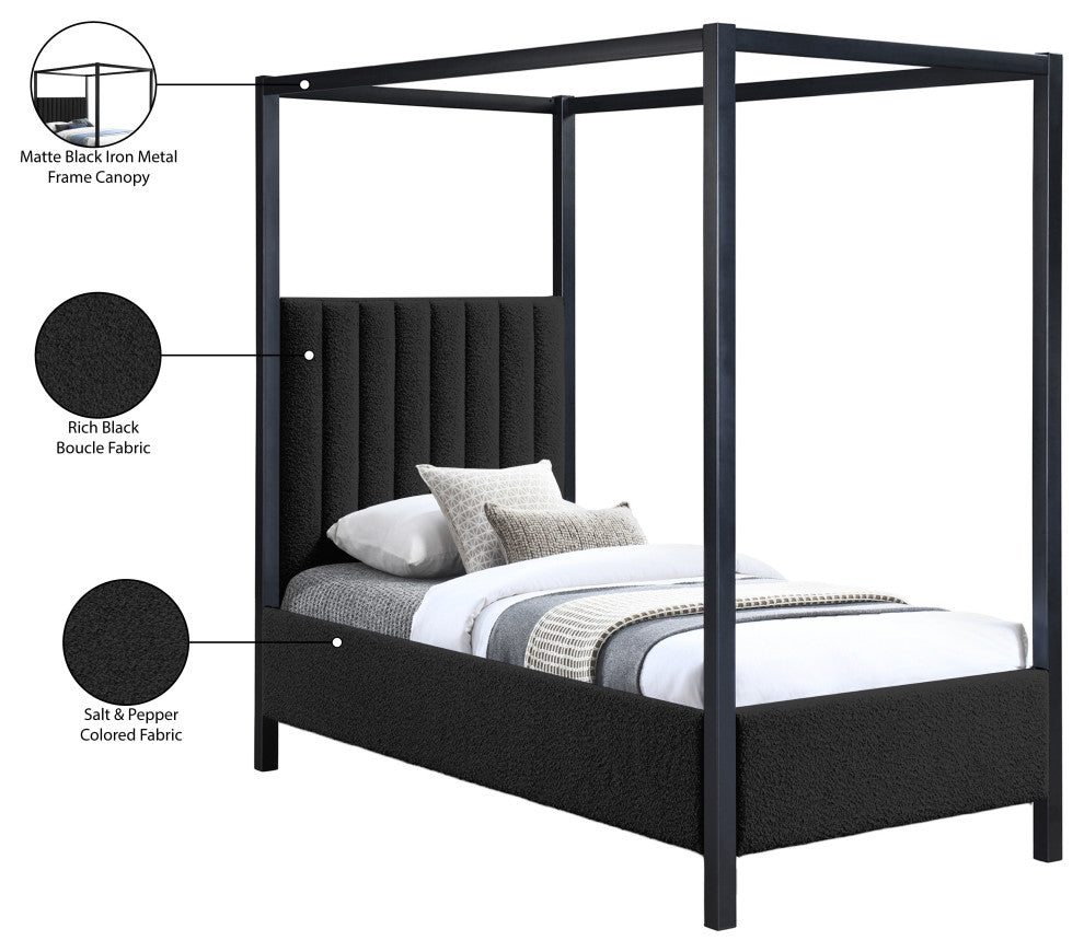 Kelly Boucle Fabric Upholstered Bed, Black, Twin