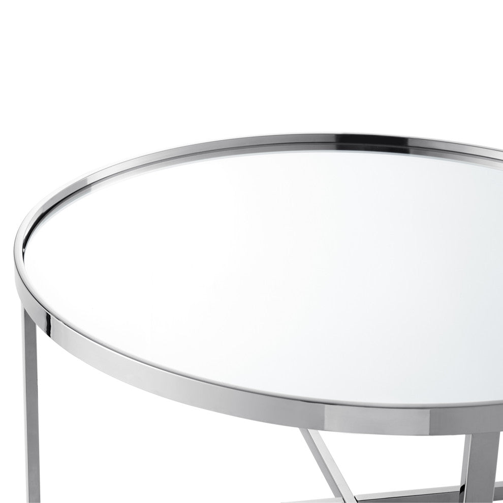 Nicole Miller Alinah Coffee Table, Mirrored Top, Chrome