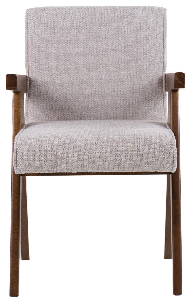 Modrest Joseline Modern Beige Fabric + Walnut Dining Chair, Set of 2
