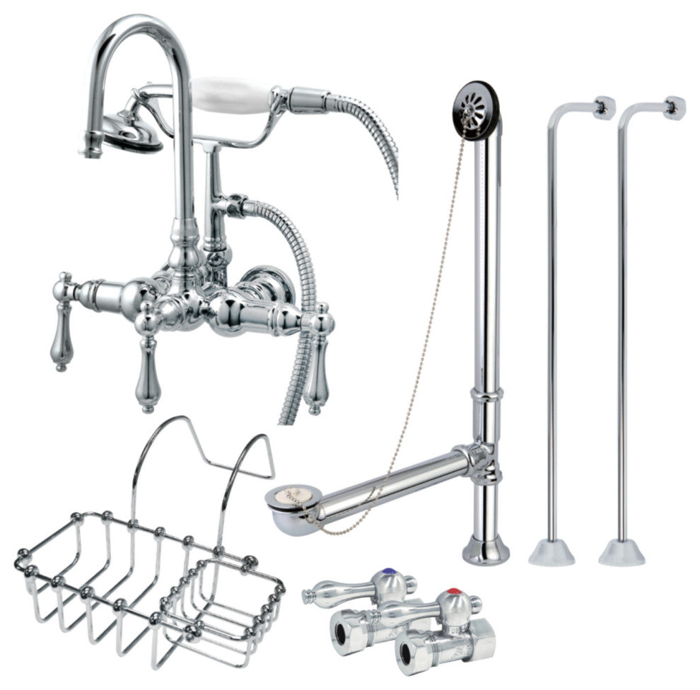 CCK8T1SS-SB Wall Mount Clawfoot Tub Faucet With Supply Line, Polished Chrome