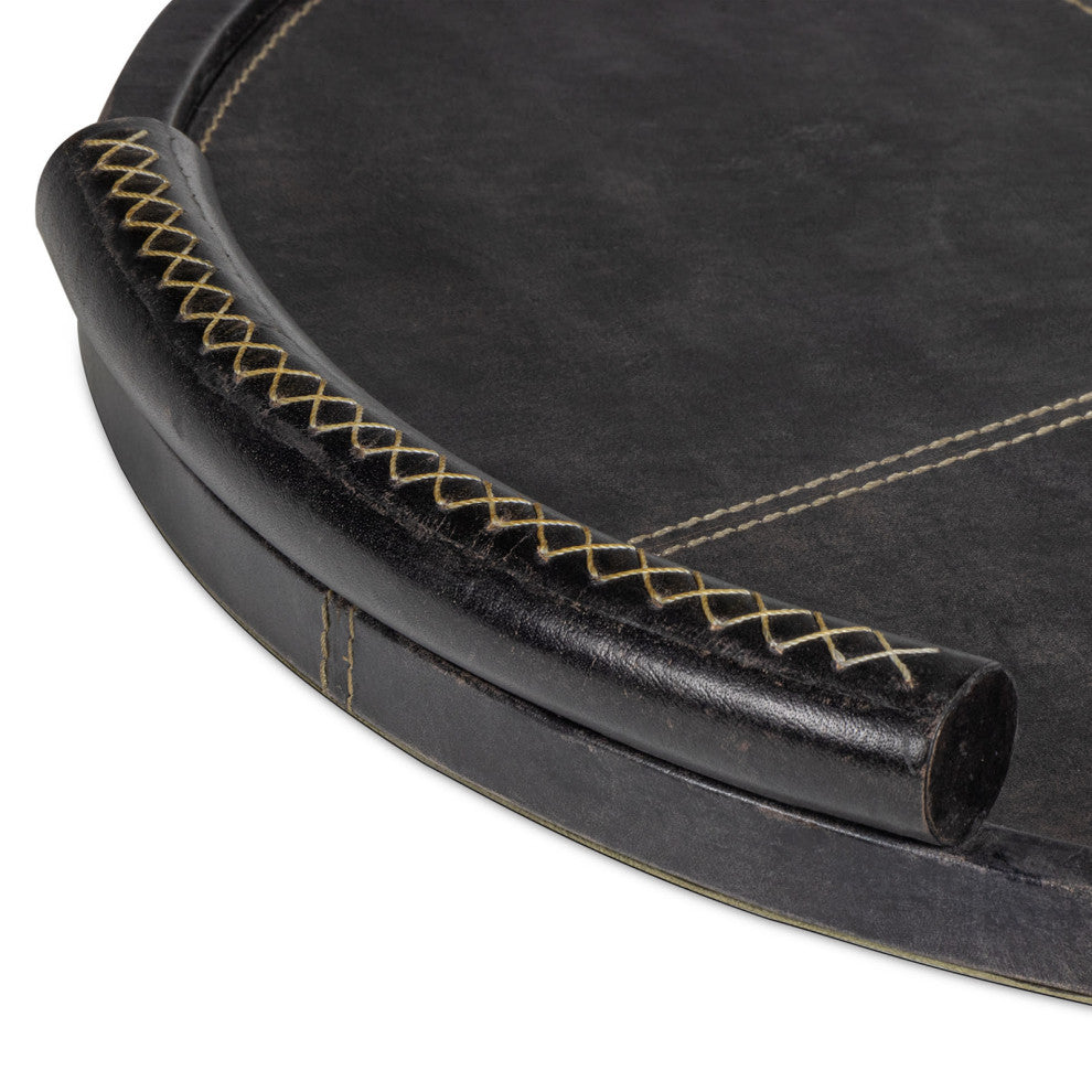 Forte Leather Tray Round, Black