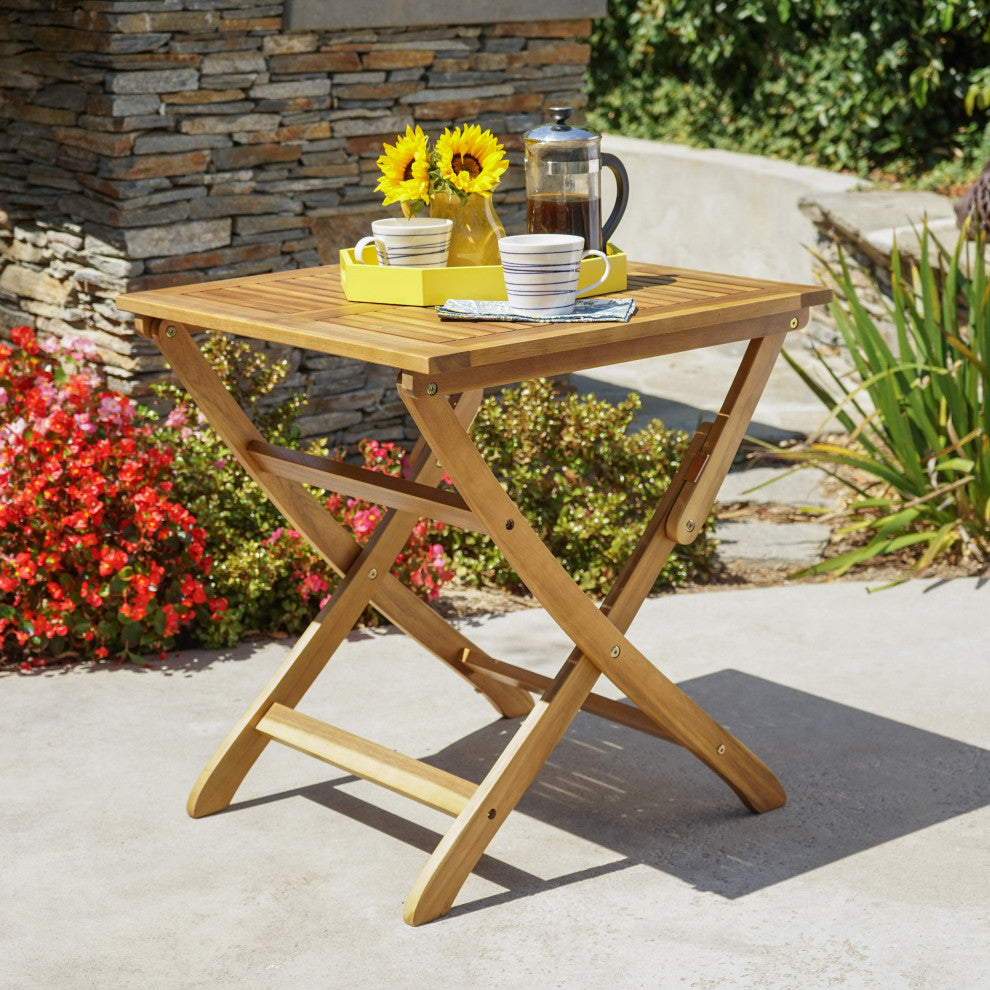 GDF Studio Versaille Outdoor Foldable Acacia Wood Bistro Table, Natural