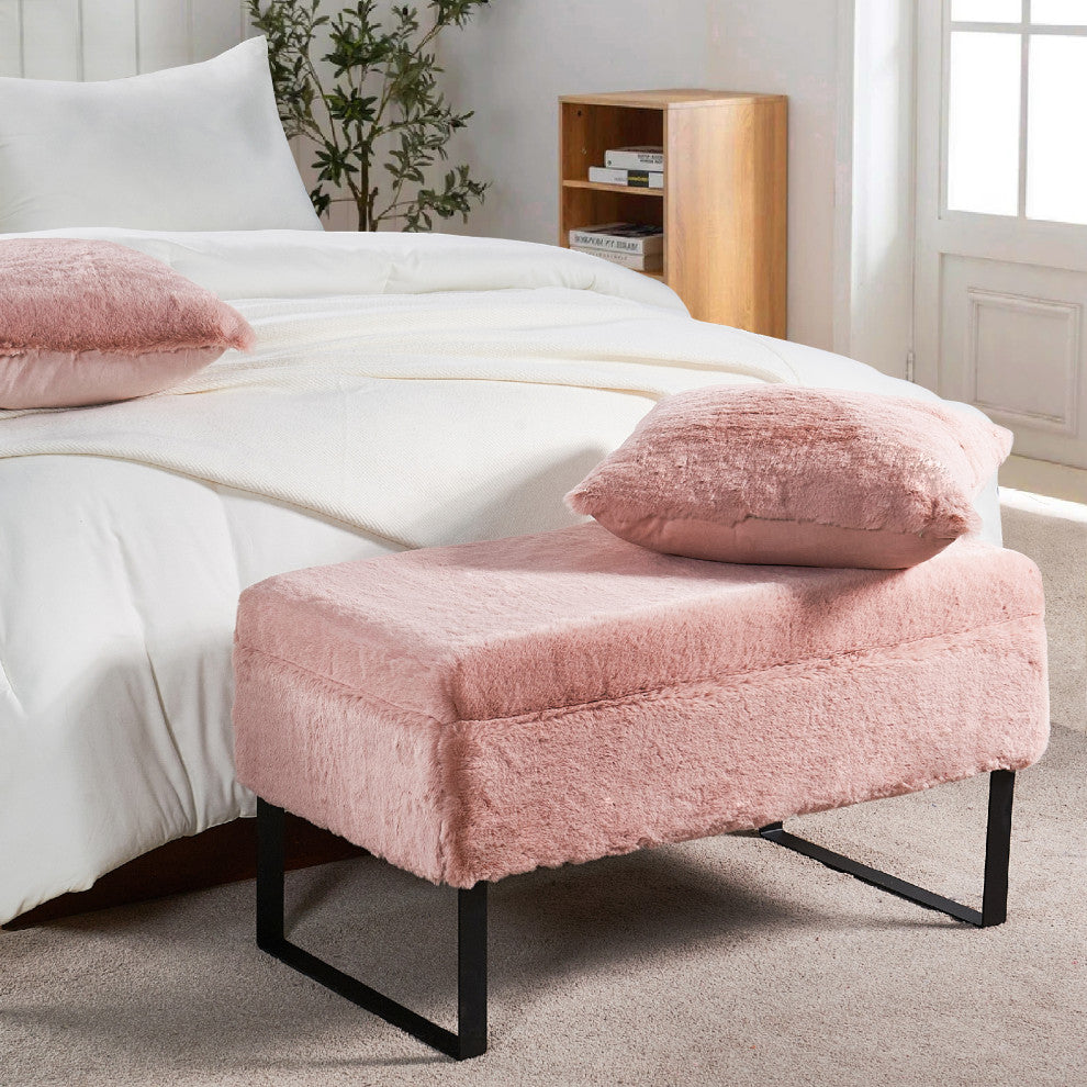 Heavy Faux Fur Storage Rose Quartz Ottoman 18" x 36" x 10"