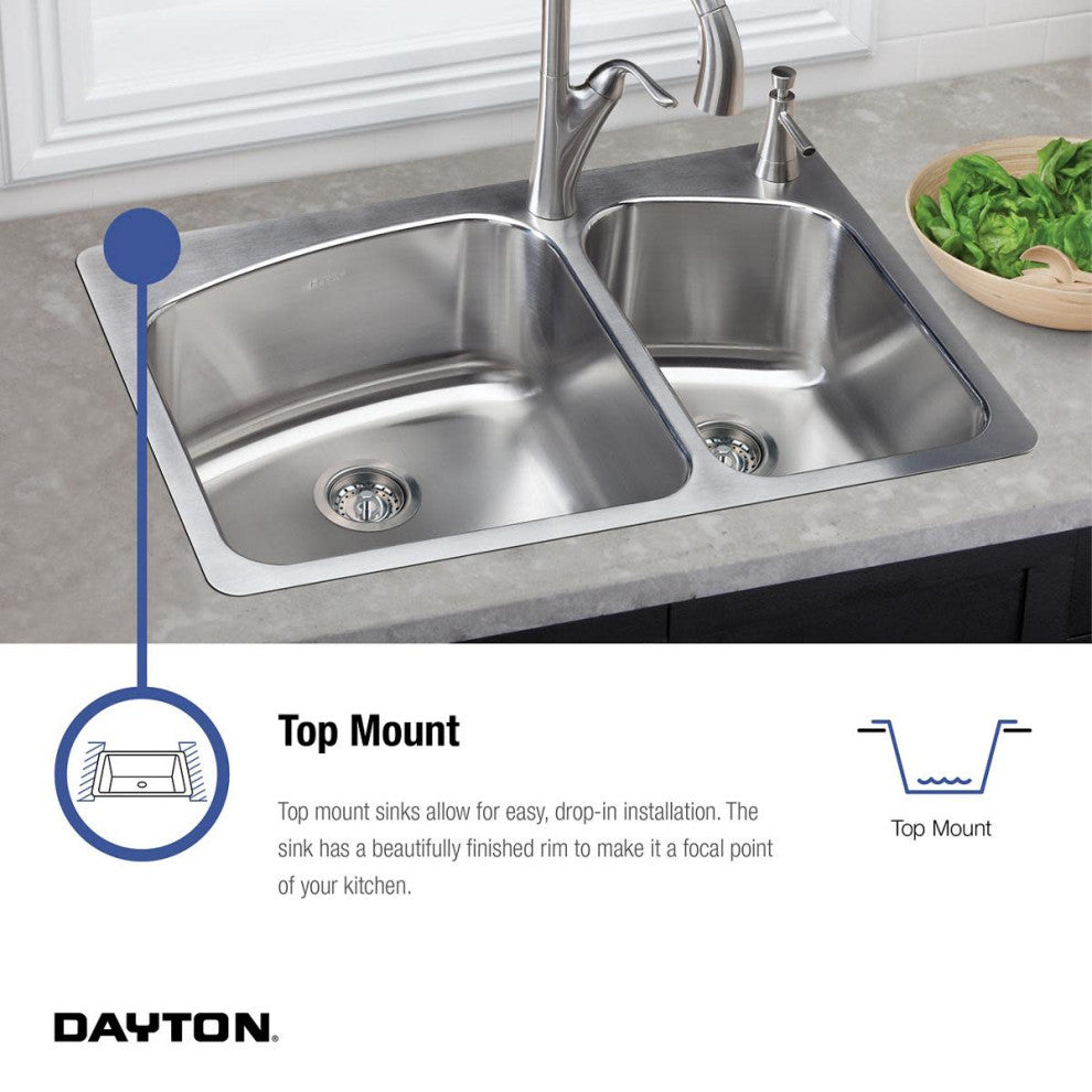 Elkay DW1011515 Dayton 15" Single Basin Drop In Stainless Steel - 2 Faucet