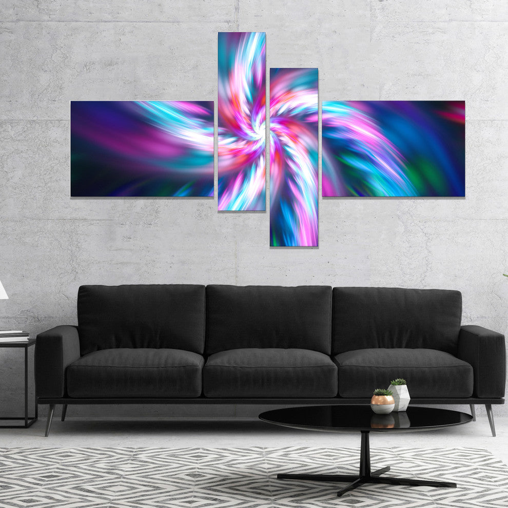 Dancing Multi Color Fractal Flower, Floral Canvas Art Print, 60"x32", 4 panels
