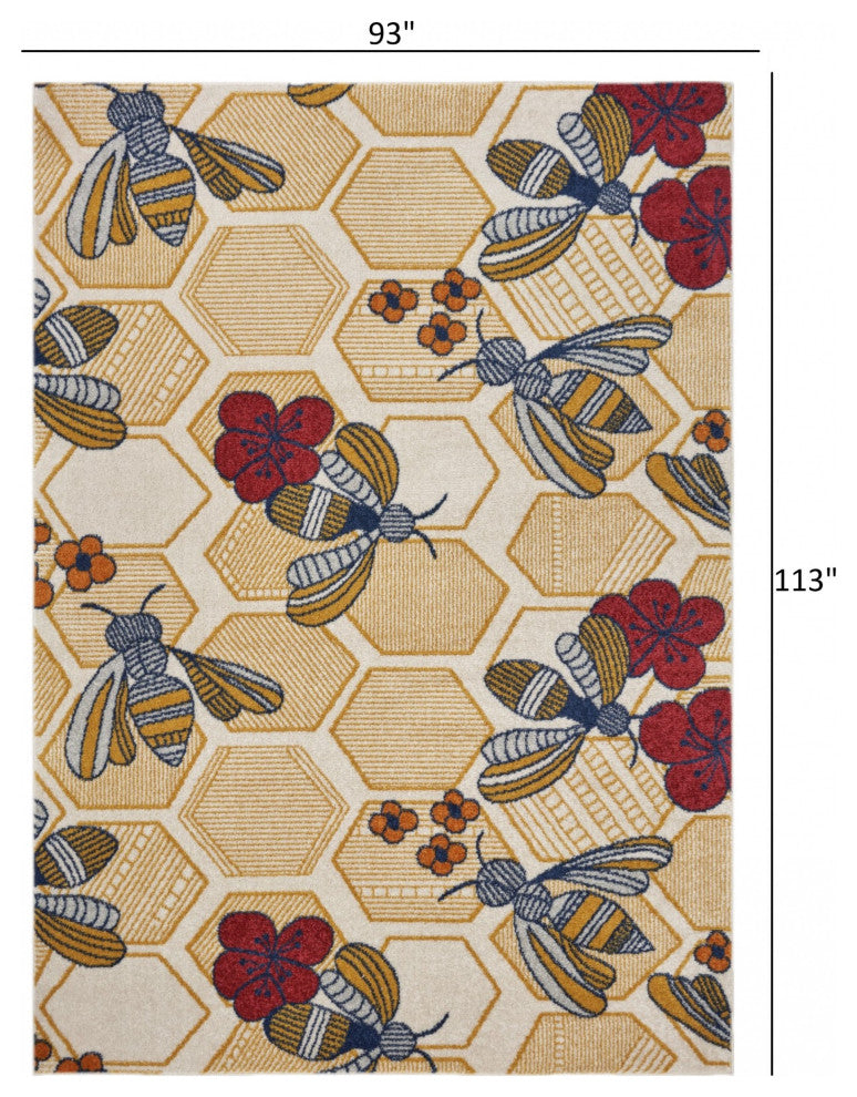 8" x 9" Gold and Ivory Bustling Bee Area Rug