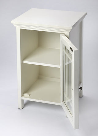 Open cabinet with interior visible in a gray studio background; not on pure white or lifestyle scene.