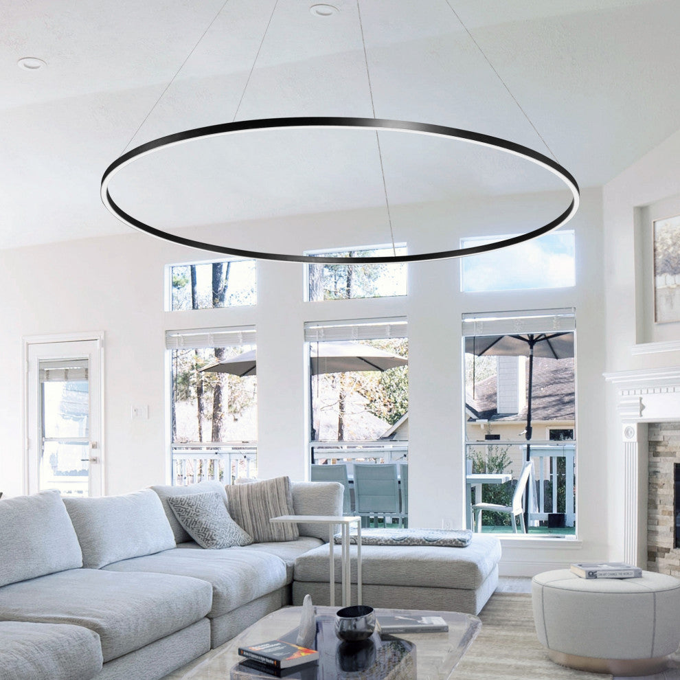 72" Tania ETL Certified Integrated LED Circular Adjustable Chandelier, Black