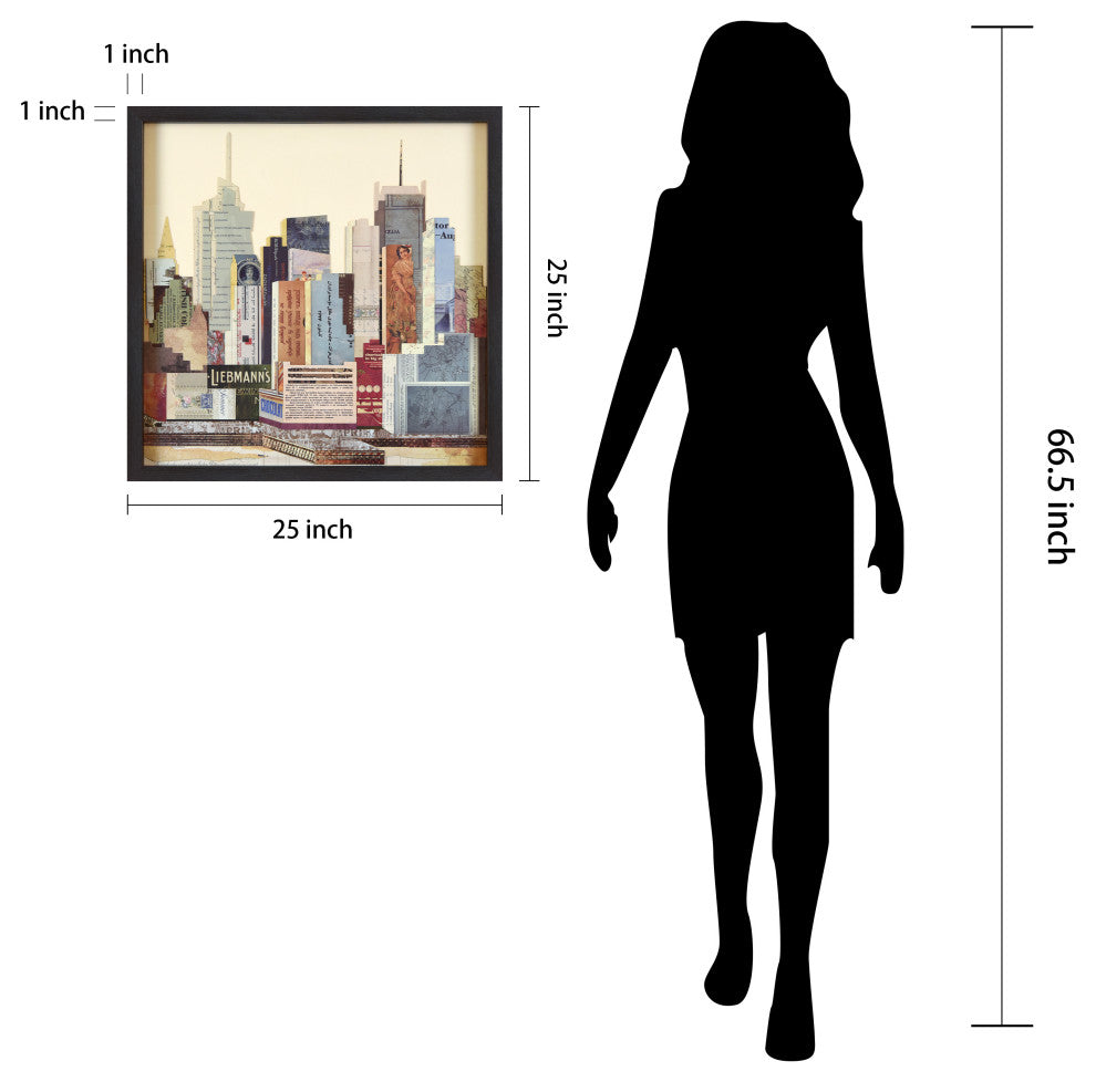 New York City B Skyline Dimensional Collage Framed Wall Art Under Glass Art