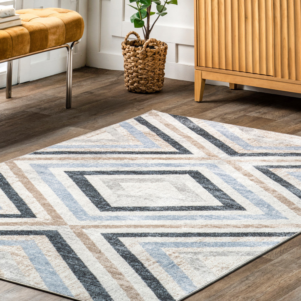 Nuloom Akari Transitional Diamond Machine Washable Area Rug, Blue 7'10"x10'