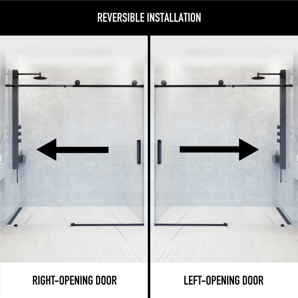 VIGO Elan Frameless Sliding Shower Door, V-Motion, Clear Glass, Stainless Steel, 68" to 72" W X 76" H