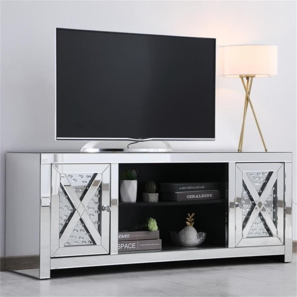 Elegant Decor Modern 2 Door 59" Clear Crystal Mirrored TV Stand