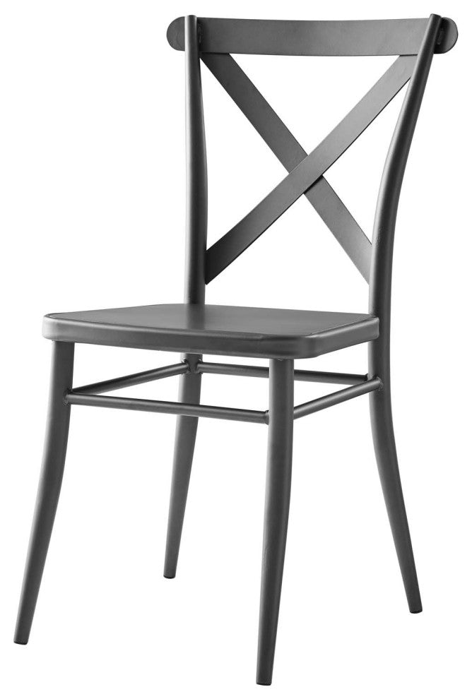 Side Dining Chair, Set of 2, Metal, Gunmetal Silver, Modern, Bistro Restaurant