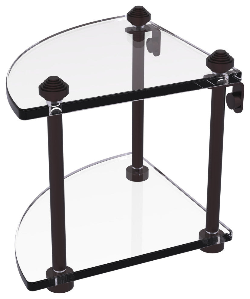 Southbeach Two Tier Corner Glass Shelf, Antique Bronze
