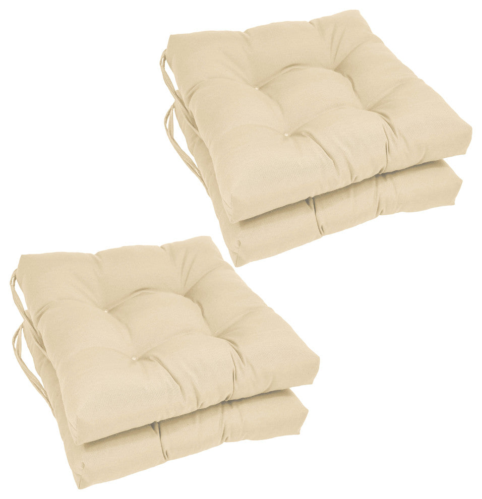 16" Solid Twill Square Tufted Chair Cushions, Set of 4, Natural