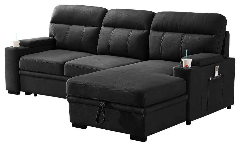 Kaden Fabric Sleeper Sectional Sofa, Black