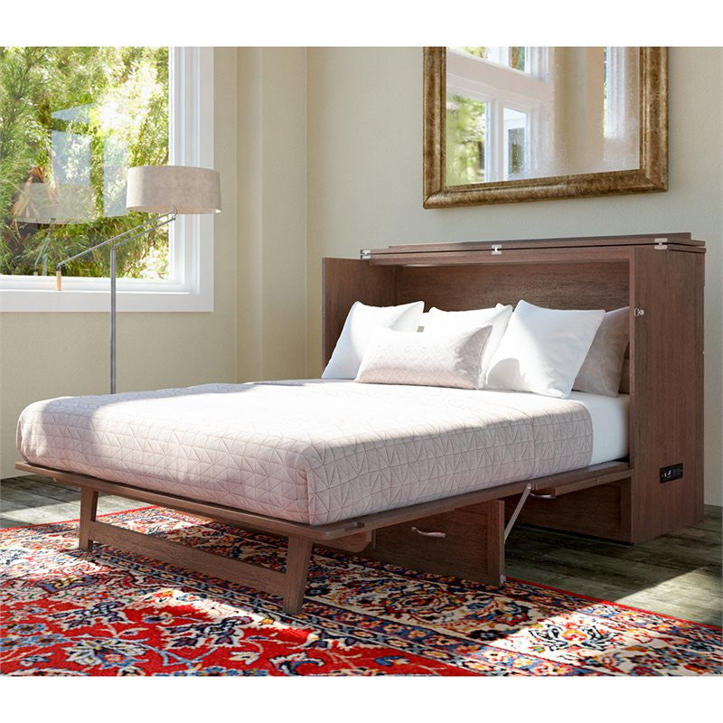 Bowery Hill Queen Modern Wood Murphy Bed Chest with Mattress in Burnt Amber