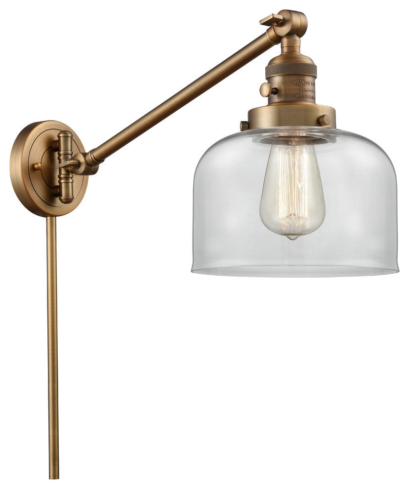 Large Bell 1-Light Swing Arm Light, 8", Brushed Brass, Glass: Clear