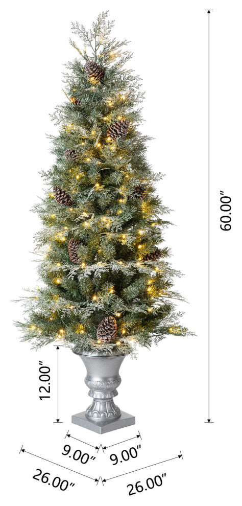 Pre-Lit Pine Artificial Christmas Tree, 5', Pinecones