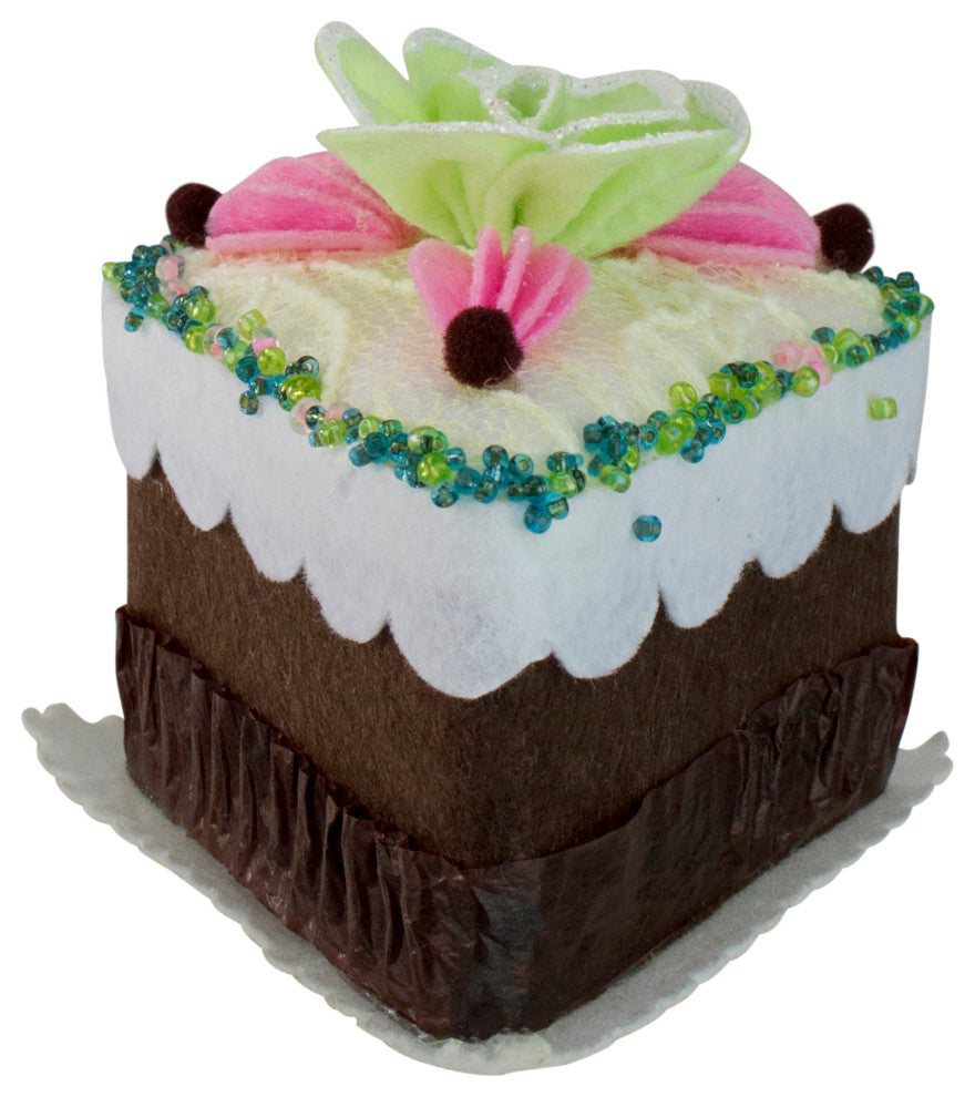 3" Cupcake Heaven Sliced Chocolate Cake With Flower Christmas Ornament