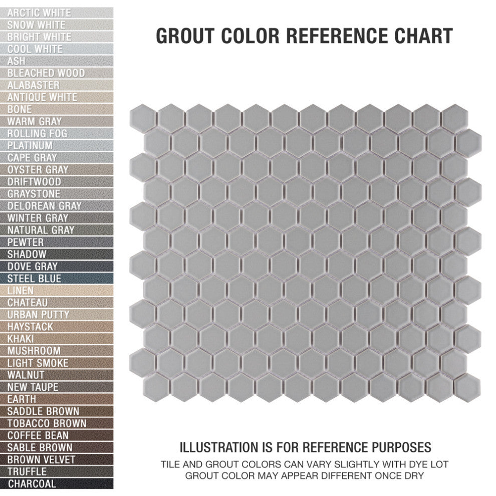 Metro Hex Matte Porcelain Mosaic Floor and Wall Tile, Matte Light Grey
