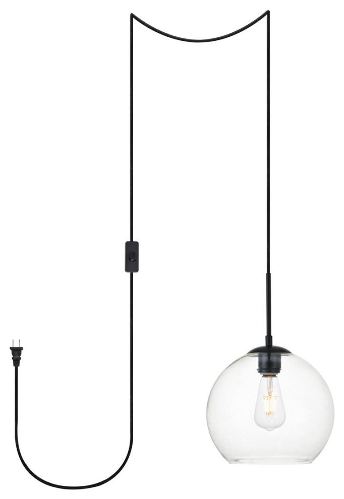 Betty 1-Light Black Plug-In Pendant With Clear Glass