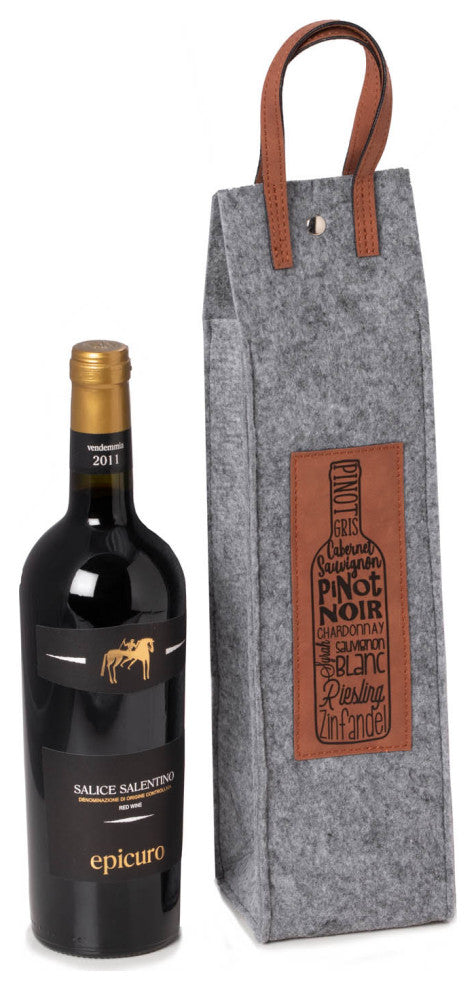 Wines Of The World Felt Wine Tote, Brown Accents