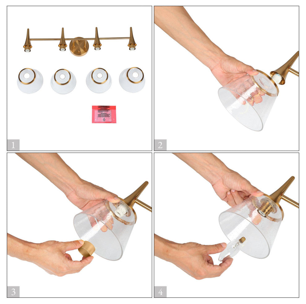 LNC 29" 4-Light Polished Gold with Seeded Glass Modern Vanity Light