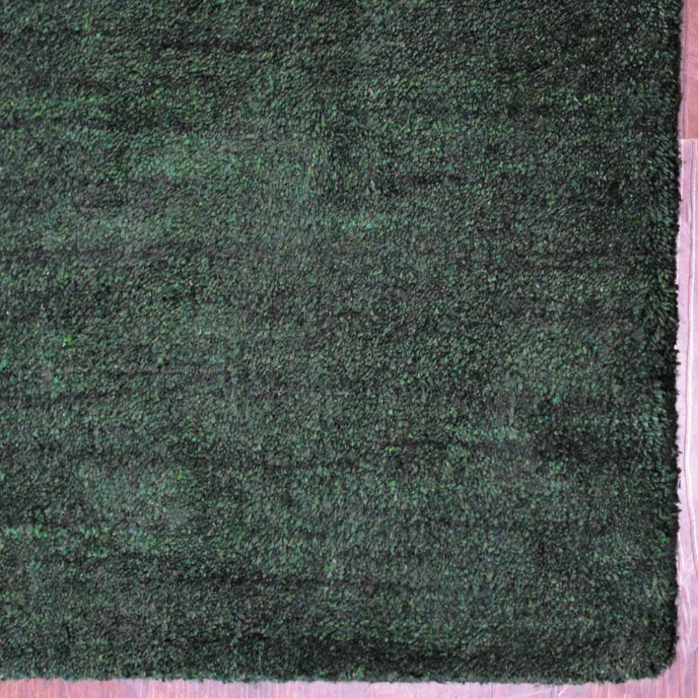 Hand Knotted Loom Silk Mix Area Rugs Solid Dark Green