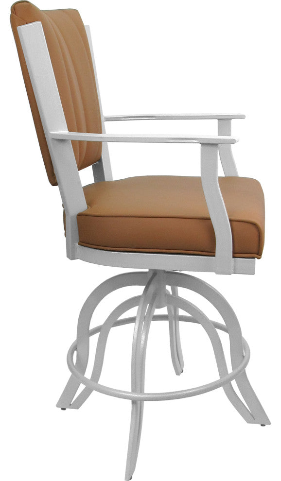 Leather Swivel Tilt Metal Bar Stool - Montana on A-Base, Brown Leather on White, 26"
