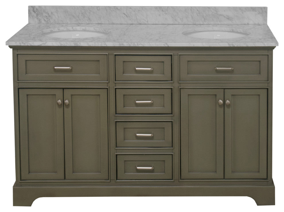 Aria 60" Bathroom Vanity, Weathered Gray, Carrara Marble, Double Vanity
