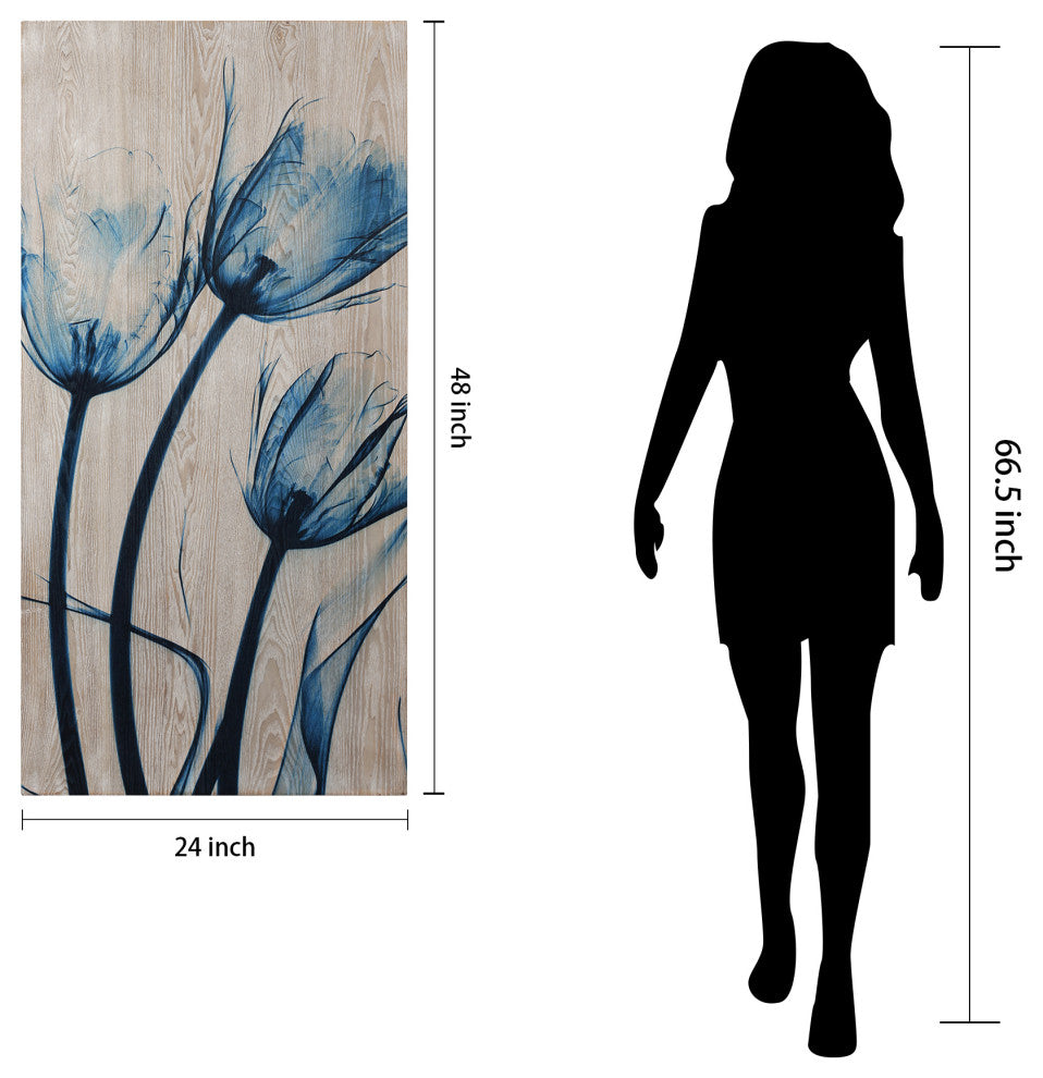 Blue Tulip Wall Art X-Ray Photography Giclee Printed on Hand Finished Ash Wood