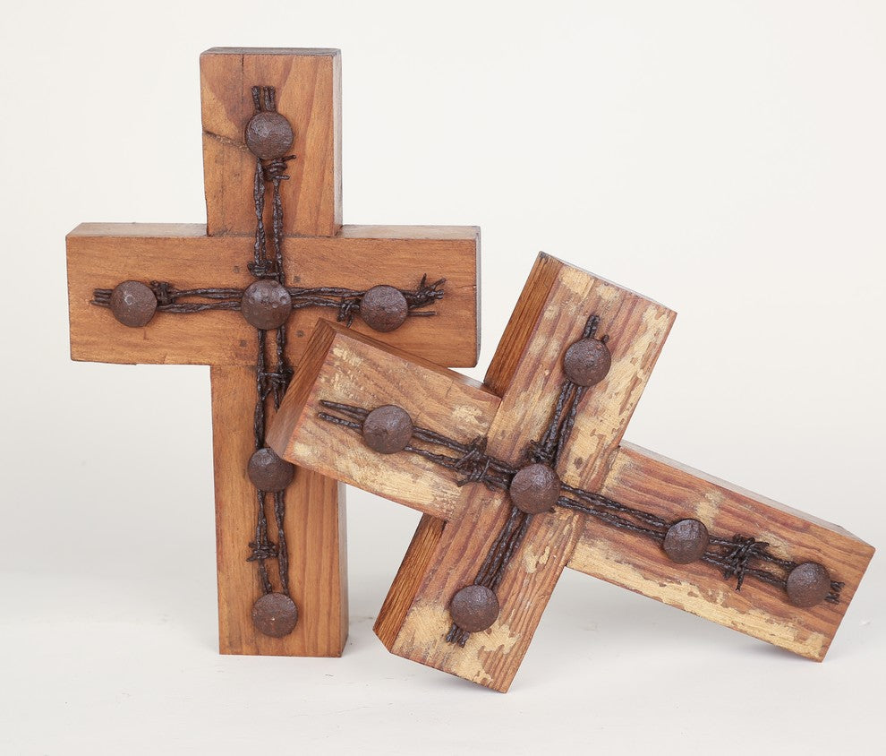 Rustic Old Door Barbed Wire Cross
