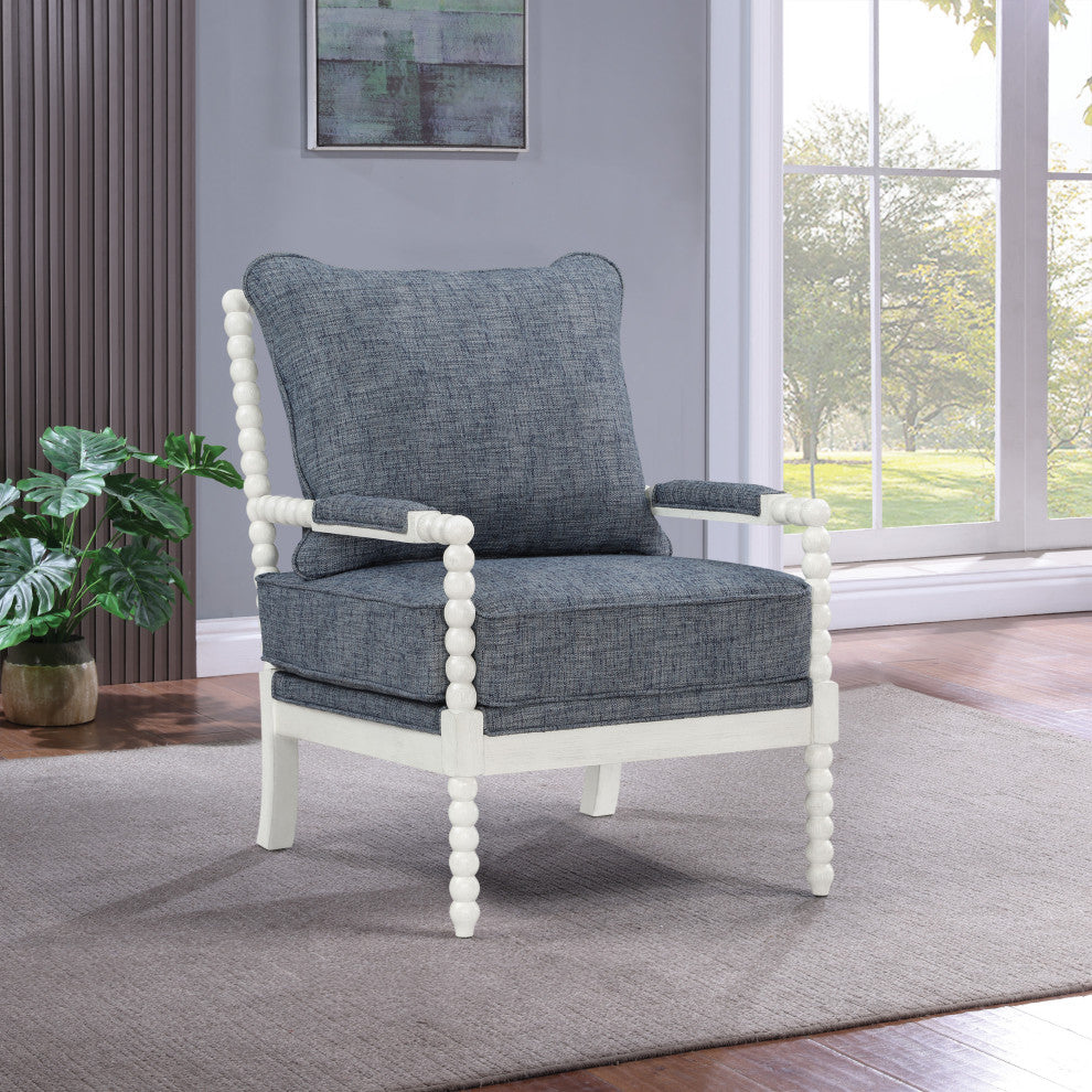Kaylee Spindle Chair in Indigo Fabric with Antique White Frame