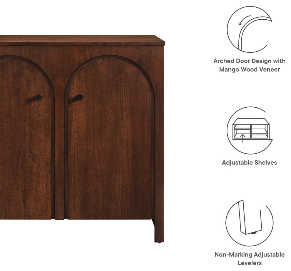 Appia 2-Door Arched Door Storage Cabinet - Walnut